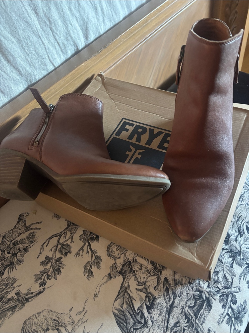 Frye Cognac Leather Side-Zip Ankle Booties - 8.5